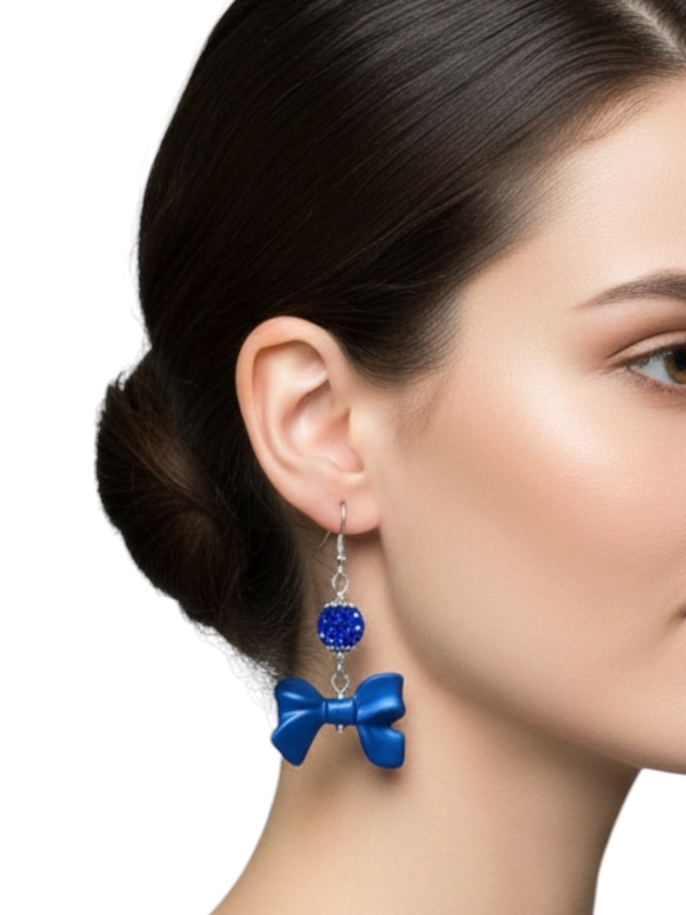 Elegant Royal Blue Bow and Sparkling Rhinestone Earrings